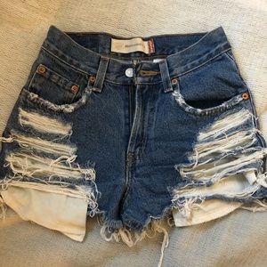 Levi’s. Vintage destroyed high rise denim shorts